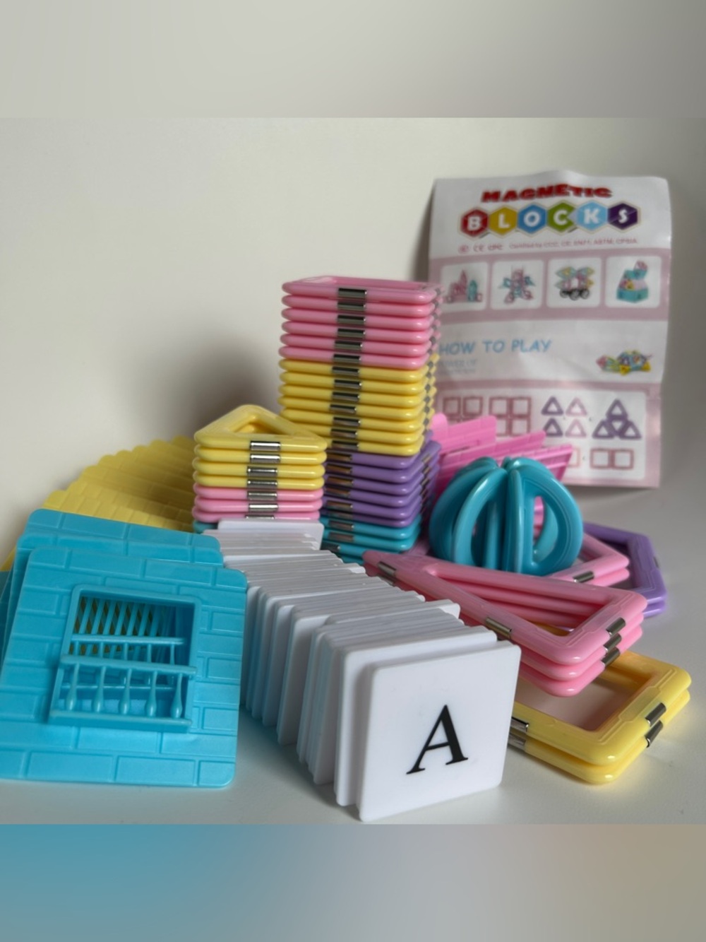 Magnetic Blocks MagnaTiles Building Set Alphabets Kids Toys Pastels